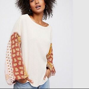 We The Free Cream Top with Paisley Sleeves